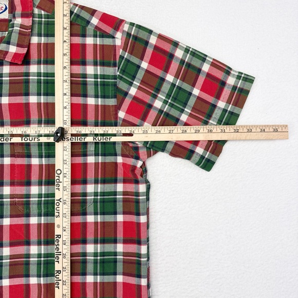 Vintage Abercrombie Shirt Medium Red Green Plaid Short Sleeve Holiday Christmas - Picture 8 of 9